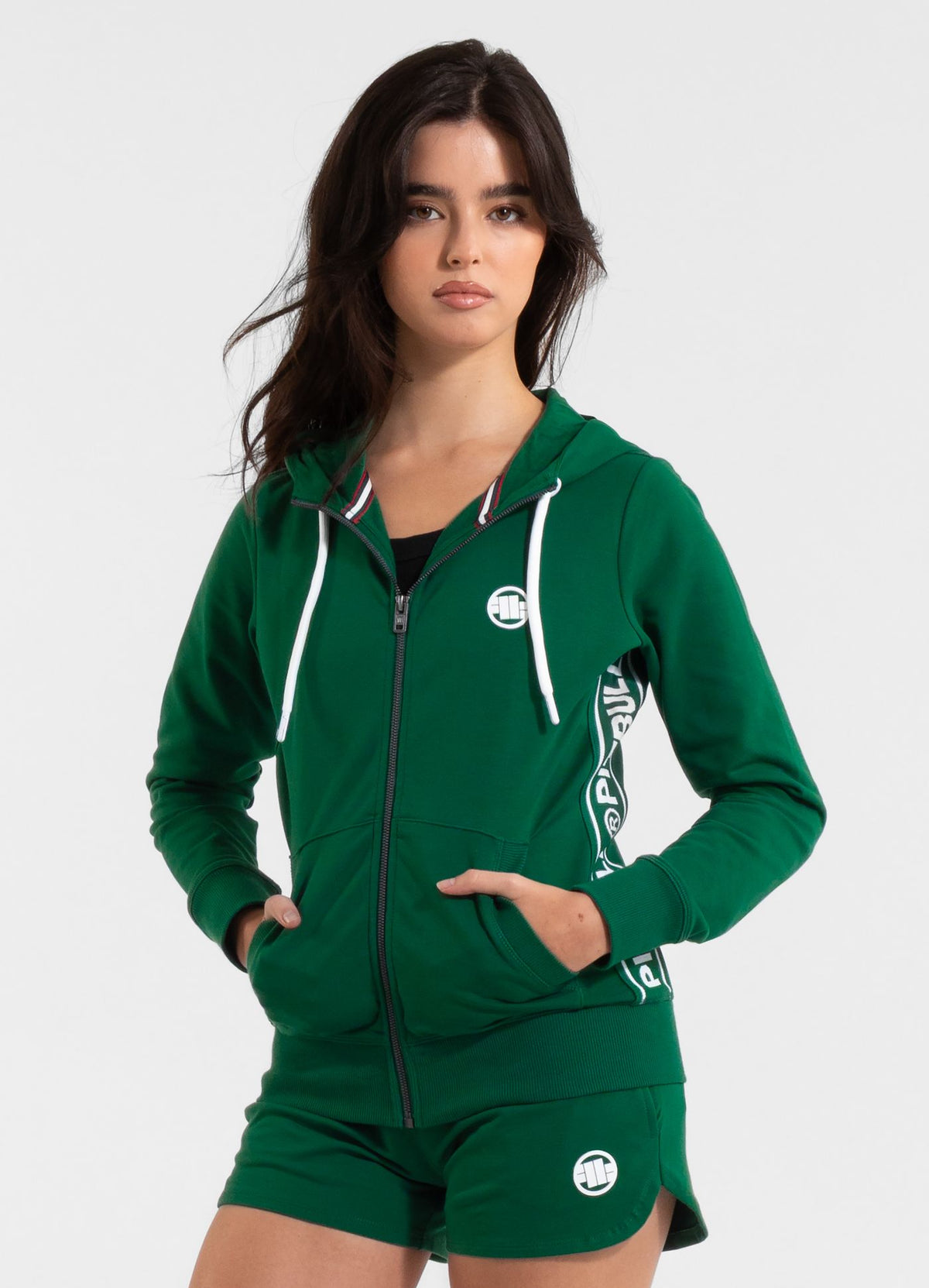 Women's zip-up hoodie French Terry LA DETA - Dark green