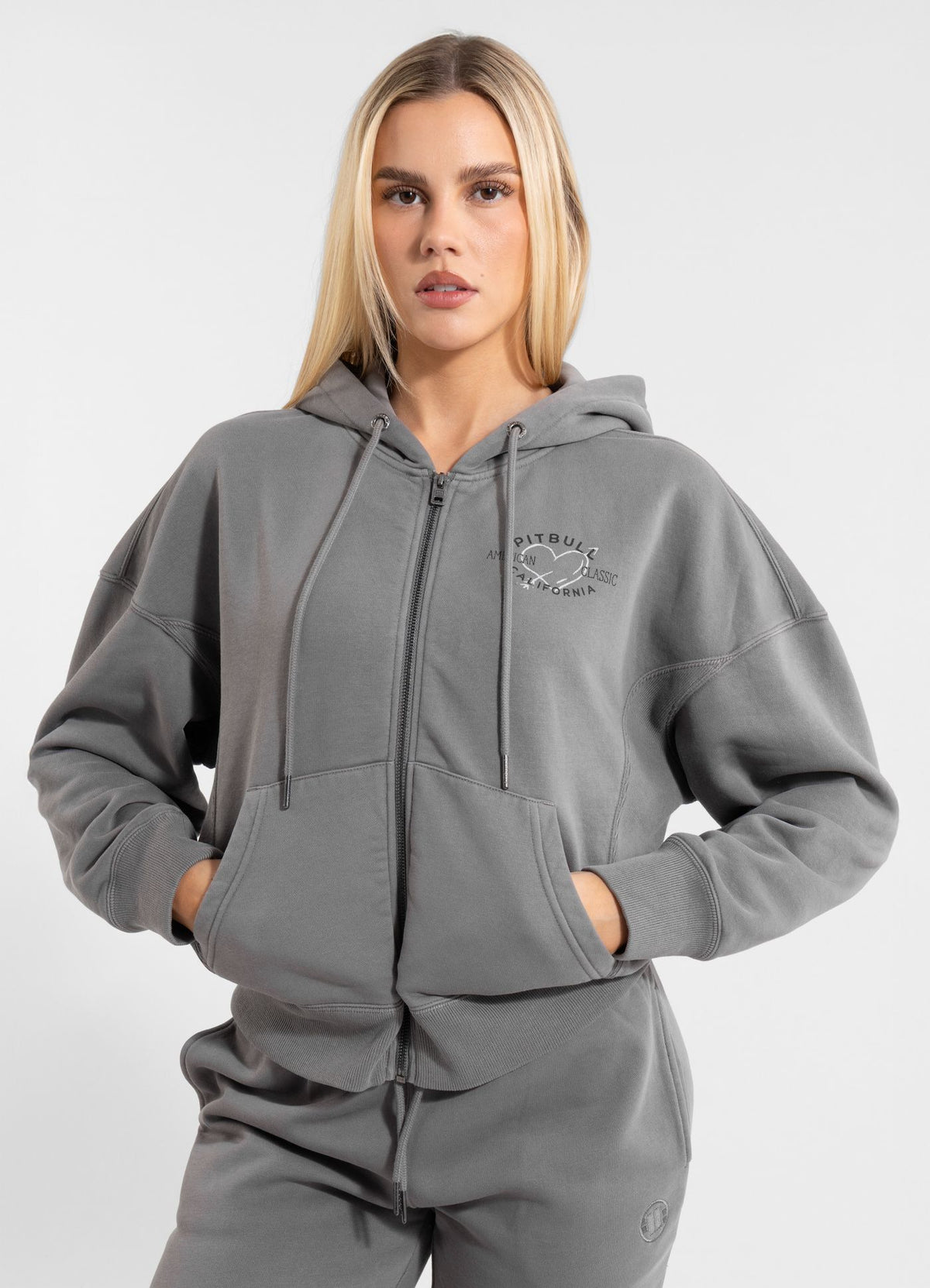 Women's zip-up hoodie Washed MANZANITA HEART - Gray