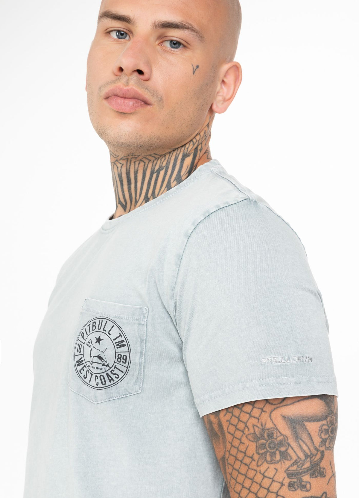 T-Shirt Denim Washed Circle Dog Pocket