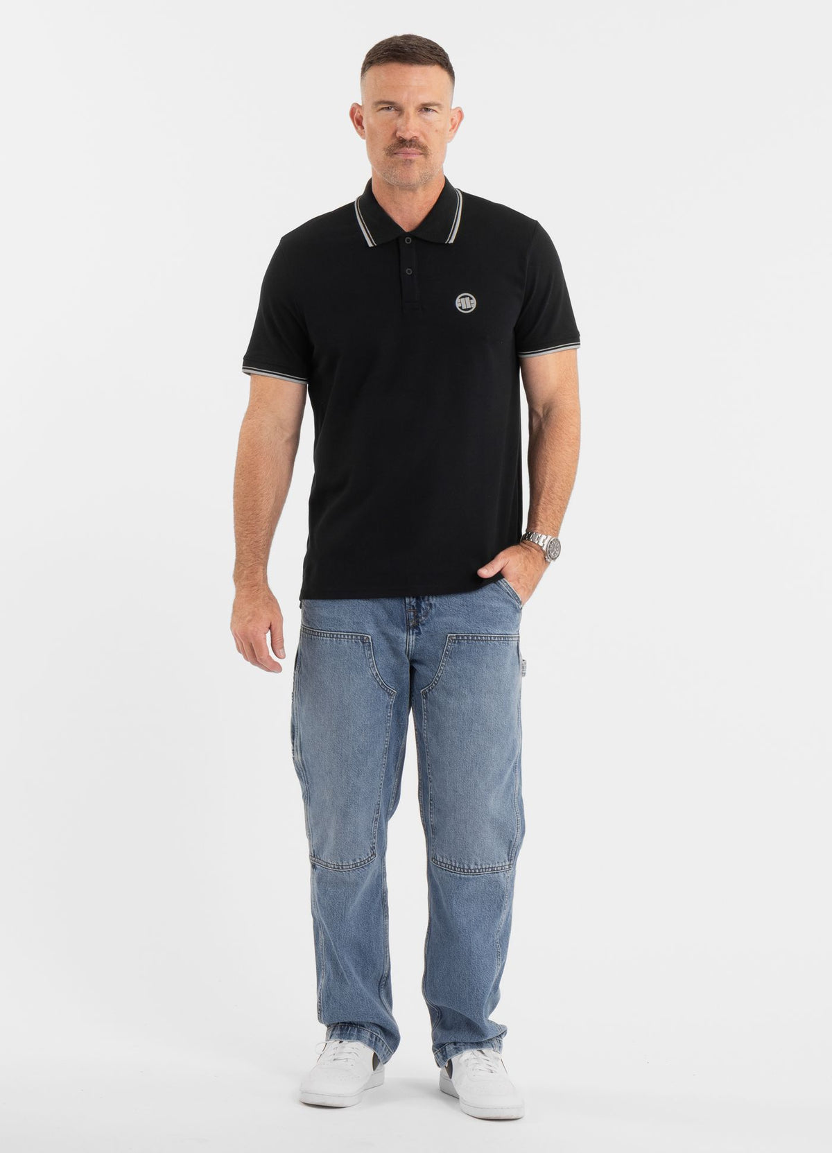 Muška polo majica Pique Stripes Regular - crna