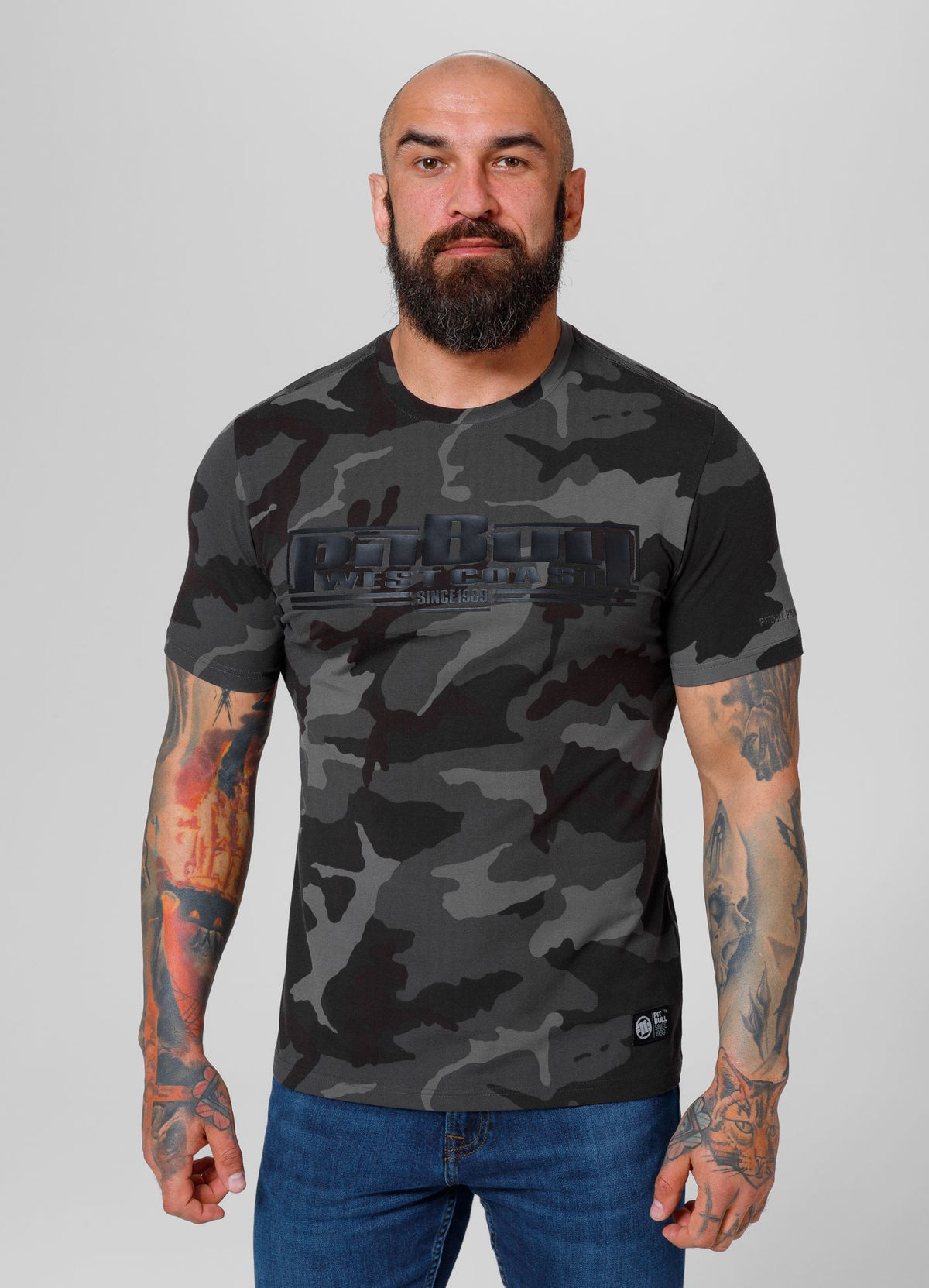 Majica kratkih rukava Slim Fit Classic Boxing - potpuno crna maskirna boja
